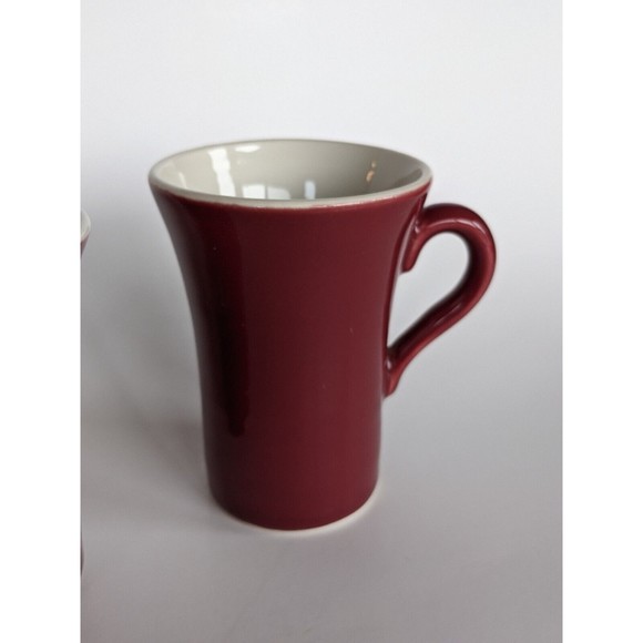Vintage HALL Pottery USA 343 Maroon Burgundy Restaurant Ware Mugs 4 1/4" Tall - Picture 6 of 11